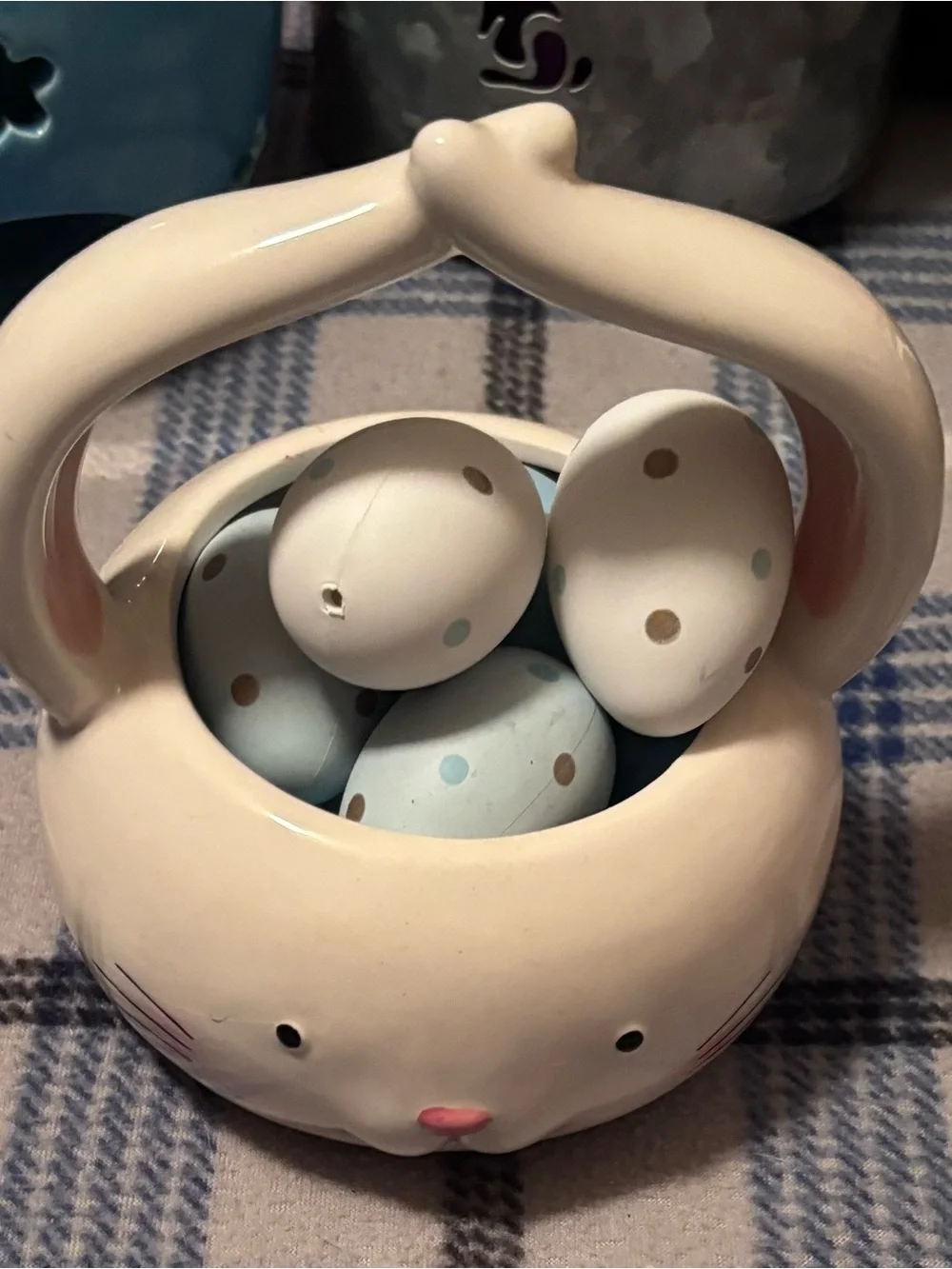 Ceramic Bunny Bowl with Pastel Polka-Dot Eggs - White by